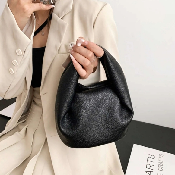 Handbags - Black Faux Pebbled Leather Slouchy Hobo Bag Stylish Rare Mini Tote + Strap New